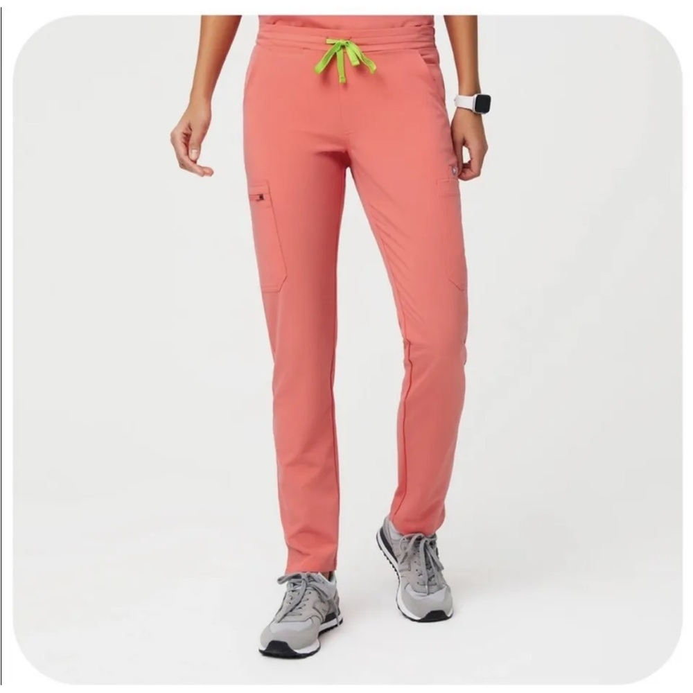 Figs Coral Pants with Lime Accents